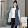 Guilantu Autumn Winter Sleeveless Hooded Jacket Women Plus Size Slim Long Vests Overcoat Female Cotton Padded Waistcoat Parkas 211008