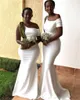 2021 Nieuwe Zuid-Afrikaanse zeemeermin wit bruidsmeisje jurken elegante een schouder korte mouw lange meid van eer jurken bruiloft jurken