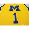 Vintage Real 21ss # 1 Amarelo Jamal Crawford Michigan Wolverines College Jersey Tamanho S-4XL ou Personalizado Qualquer nome ou Número Jersey