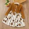 Arrivo Autunno e inverno Baby / Toddler Flower Print Splice Abito a maniche lunghe Kids Girl Abbigliamento 210528