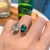 OEVAS 100% 925 Sterling Silver 8*12mm Synthetic Emerald Resizable Radiant Cut Rings For Women Sparkling Wedding Fine Jewelry 211217