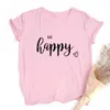 幸せなプリント夏の女性半袖Tシャツ原宿ティー女性美屋ヴィンテージトップスCamisas Mujer Tumblrスローガン服