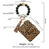 Leather Card Bag Tassel Charm Bracelets Silicone Bead Strand Wristband Cuff Wallet Keychain for Women Fashion Jewelry will and sandy Blue Leopard