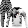 Cool 3D Wolf Printed Hoodies + Pants 2pc Set Fashion Men's Lion Tracksuit Casual Pullovers Men's Clothing Streetwear Suit G1217