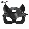 Bdsm sexy maschera per gatti in pelle nera rossa per Halloween Cospaly Party per adulti Catwoman Fetish carino Ribbit orecchie da coniglio maschera costume puntelli 29082841