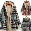 Frauen Wolle Mischungen Winter Warme Mantel 2022 Retro Druck Dicke Fleece Mit Kapuze Lange Mit Tasche Baumwolle Und Leinen Damen lose