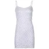 Heyoungirl sommar blommigryck ärmlös mini klänning casual spaghetti rem korta klänningar lapptäcke spets vita kvinnor klänning x0521