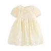 Estate 3-12 anni Abbigliamento per bambini Bambini Principessa Party Ball Gown Flower Wedding manica corta in pizzo vestito ricamato per ragazza 210625