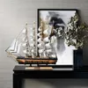 Mediterranean Style Wooden Sailboat Model Wine Cabinet Decor Boat Craft Furnishings 210804