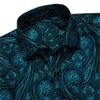 Barry Wang Teal Paisley Floral Silk Shirts Men Autumn Long Sleeve Casual Flower Shirts For Men Designer Fit Dress Shirt BCY-05 201257A