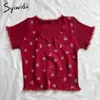 Syiwidii Y2k Knitted Cardigan Crop Top Sweater Woman Lace Flower Print Summer Cropped Tanks Colorful Tee White Red Blue 210917