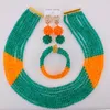 イヤリングネックレスファッションアーミーグリーンオレンジクリスタルビーズナイジェリアウエディングアフリカビーズジュエリーセット8LBJZ01