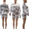 Kadın Eşofman Moda O Yaka Uzun Kollu 2 Parça Kadın Casual Gömlek Kısa Pantolon 2021 Eşofman Biker Şort Parça için Set