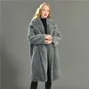 Vrouwen 100% Real Shearling Coat Casual Jas Herfst Winter Lange Mouw Revers Bont Bovenkleding Vrouwelijke Wol Teddy Bear Jacket 210927