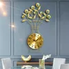 Väggklockor europeisk mode gyllene klocka modern kreativ stora vaser kvarts vardagsrum dämpa blå / vit glas diamant