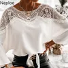 Chemisiers femme chemises Neploe tempérament Patchwork dentelle col rond manches chauve-souris hauts en mousseline Blusas Mujer De Moda 2021 Verano Elegantes