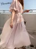 Yitimuceng Long Dresses for Women Summer Button Up Korean Fashion Evening Elegant Midi Dress Simple Office Lady with Belt 210601