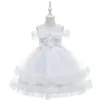 女の子のドレス 3-10 歳の子供ドレス結婚式用チュールレッドパールガールエレガントプリンセス夜会服パーティーページェントフォーマルガウン