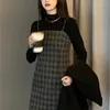 Werueruyu Tweed Dress Sets Fall Winter Fashion Sweater Slim Suspender Dress 2 Piece Set Women 210608