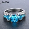 JUNXIN женское светло-голубое круглое кольцо, модные ювелирные изделия из белого золота, винтажные обручальные кольца для женщин, мартовский камень, подарки3953009