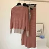 Frühlingsfrauen gestrickter Trainingsanzug 3-teiliges Set Langarm-Cardigan-Pullover + Tank-Top + Hose mit weitem Bein passt 211106