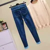 slim elastic jeans Pencil woman Cuffs Heart-shaped patch women fashion mid waist feminina Ankle-Length Pants 211129