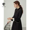 FANSILANEN Vintage slim long black dress Women velvet puff sleeve shirt Autumn winter french elegant party club 210607