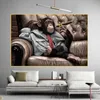 Monkey Gorilla On Sofa Smoking Pictures Canvas Painting Wall Art for Living Room Home Decor Animal Posters Prints