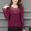 Mousseline de soie femmes chemise évider à manches longues broderie Sequin perle dentelle maille Blouse chemise grande taille haut Blusa Feminina 210302