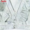 Tangada femmes rétro cravate teint imprimé volants culture chemise col en V été Chic femme Sexy mince chemise hauts 6H29 210609