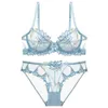 Slips Höschen Honviey Stickerei Mesh Ultra-dünn transparent sexy schwammlose Frauen Unterwäsche Set Lace Hollow weiblich Sommer Bralette L2404