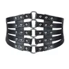2022 Vintage Metal Ring Belt Gold Ladies Women Belts Female Fashion Rivet Wide Waist Elastic 5 Straps PU Belt G220301