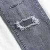 Koreansk mode hög midja denim jeans grå denim elastiska byxor för damer hål knapp kvinnor penna byxor pantalon 11721 210527