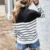 Striped Turtleneck Sweater Women Fall Long Sleeved Kintted Woman Sweaters Brown Warm Pull Femme Casual Jersey Mujer 211103