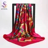 [Bysifa] Kina stil blå vit silke halsduk cape design damer muslim huvudet tryckt modetillbehör satin 220106