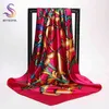 [BYSIFA] China Style Blue White Silk Scarf Cape Design Ladies Muslim Head Printed Fashion Accessories Satin 220106