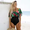 Wzburzyć Stroje kąpielowe Kobiety Swimsuit Kobiet Kąpielowy Garnitur Off Body Ramię Push Up Monokini Biquini XL 210611