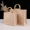 Vintage handväska bambu loop hanterar diy väska retro vattentät shoppingväska fast färg jute bärbar väska grovt vävt mode 21102251p