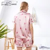 FallSweet femmes pyjamas ensemble soie manches courtes vêtements de nuit Stberry imprimé mignon vêtements de nuit X0526