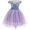 Sequins Yay Kızlar Elbise Çocuk Custome Giysi Renkli Düğün Doğum Günü Partisi Balo 3-8y Kız Için Prenses Kız D0098 210610