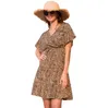 Mode Sommer Hemd Kleider Frauen Party Chiffon Vintage Floral Kurzarm V-ausschnitt Plissee Strand Kleid Größe S-4XL