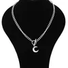 Punk Girl Fashion Titanium Steel Pendant Halsband Nytt temperament All-Match Circle T-Shaped Buckle Moon Halsband