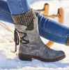 Bottes d'hiver pour femmes, mi-mollet, bout rond, fermeture éclair, décor de plateforme, chaussures chaudes à lacets