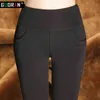 Autunno Inverno Plus Velluto spesso caldo Leggings Elastici Pantaloni a vita alta Grandi cantieri Pantaloni casual femminili da donna slim 211115