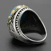 Cluster Ringen Turkije 925 Sterling Zilver Zwart Spinel Ring Mannen Turquoise Sieraden