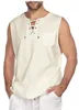 Helisopus Mens Summe Tank Tops Cotton Citton Linen Disualess Soulding Lace Up O Tops Streetwear 210308