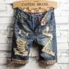 Männer Designer Bedruckte Denim Shorts Sommer Tasche Große Größe Lässige Ripped Distressed Holes Herren Jeans Slim fit Herren Shorts Hosen D663