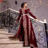 NIEUWE! Bourgondië Velvet Prom formele jurken met overskirt 2022 karakou algérien luxe gouden kant borduurwerk kaftan caftan avondjurken