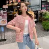 Women Pink Tweed Jacket Coat Runway Autumn Winter Single Breasted Weave Female Fashion Vintage Outerwear 210914