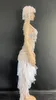 Günlük Elbiseler Moda Boncuklu Fringes Payetli Bodycon Elbise Seksi Parti Doğum Günü Yarık Rhinestone Sahne Aşınma Headdress Dans Kostüm